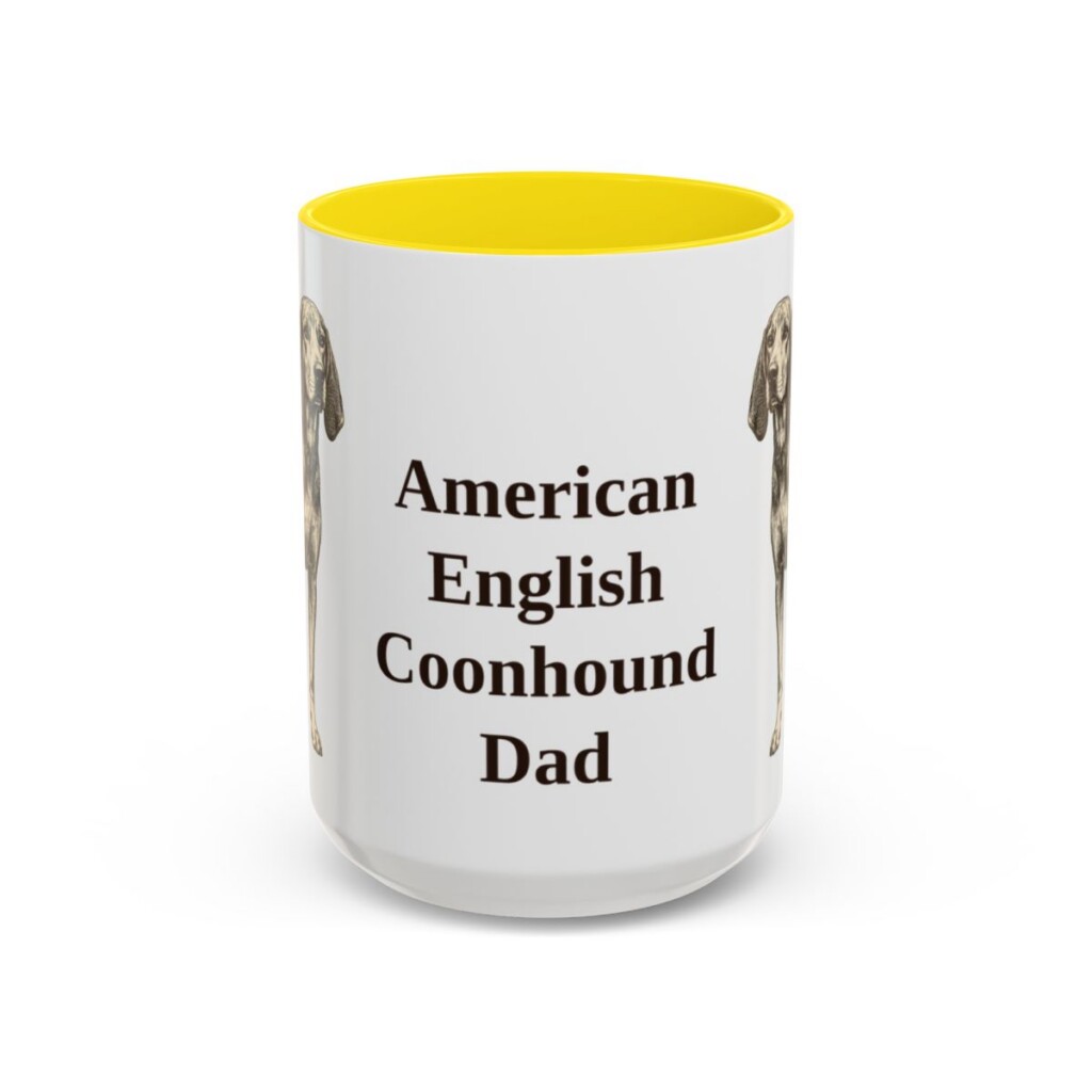 15oz-american-english-coonhound-mug-dad-yellow 15oz American English Coonhound Dog Dad Mug, Yellow, front view