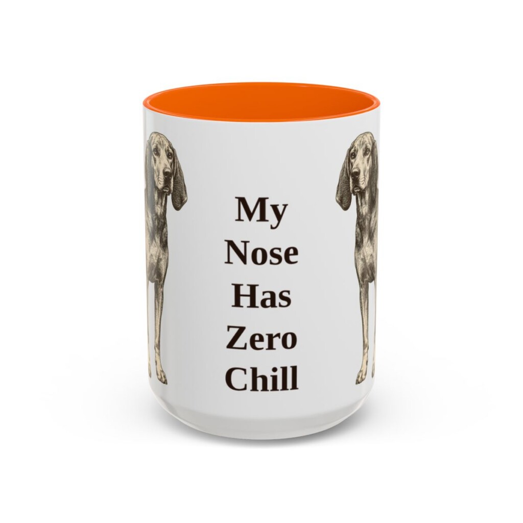 15oz Funny American English Coonhound Mug, Orange, front view