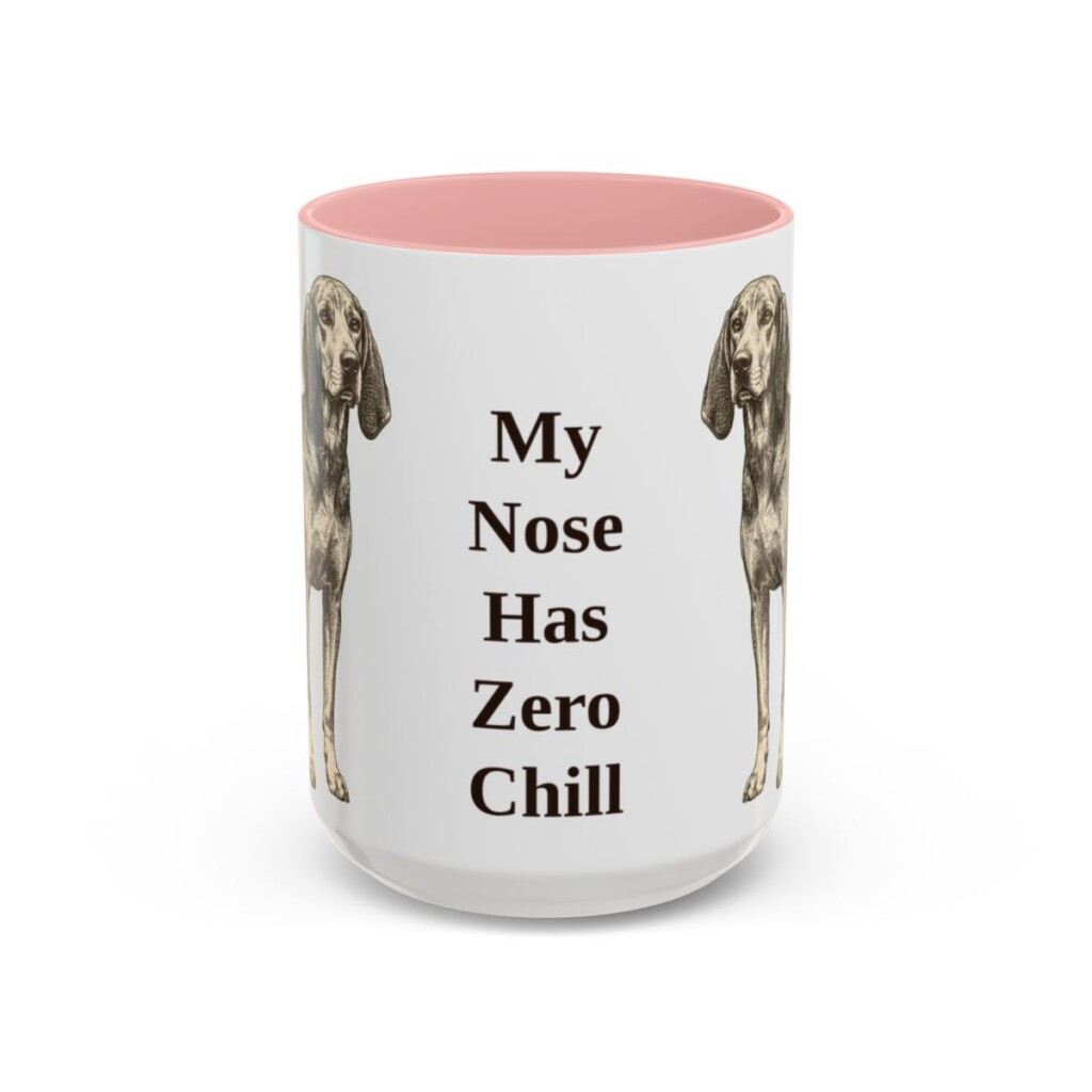15oz Funny American English Coonhound Mug, Pink, front view