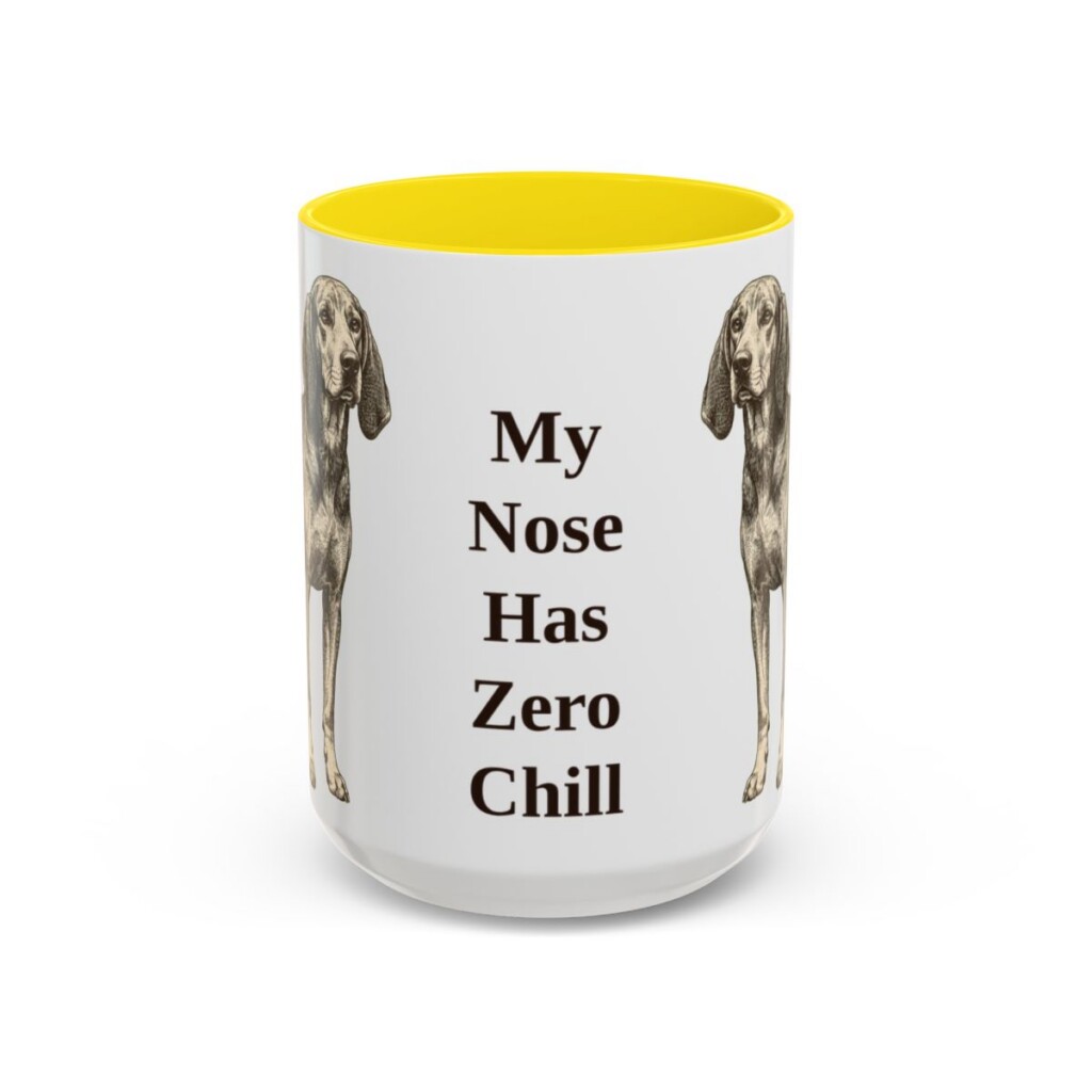 15oz Funny American English Coonhound Mug, Yellow, front view