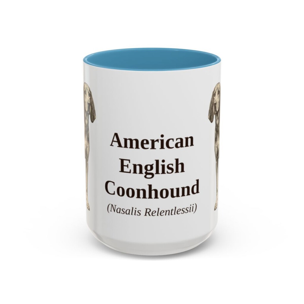 15oz American English Coonhound Latin Mug, Light Blue, front view
