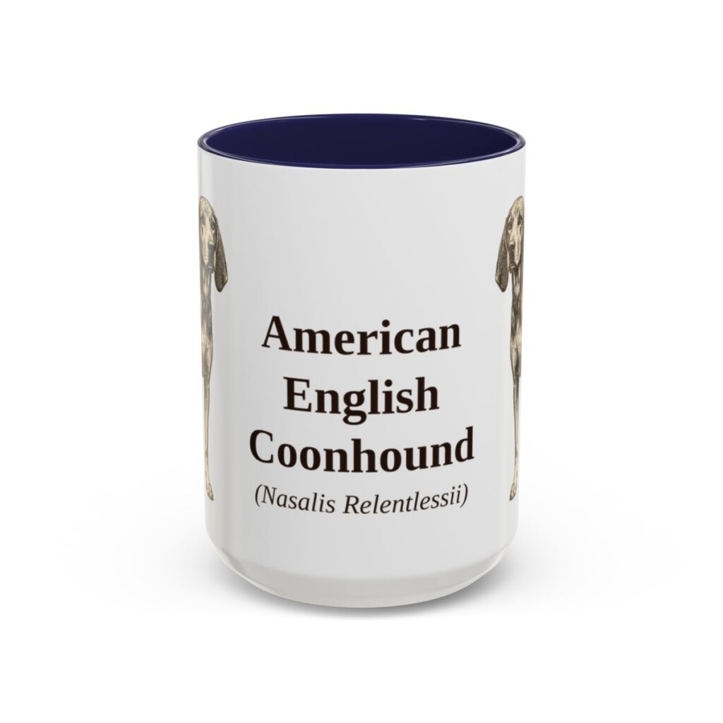 15oz American English Coonhound Latin Mug, Navy, front view
