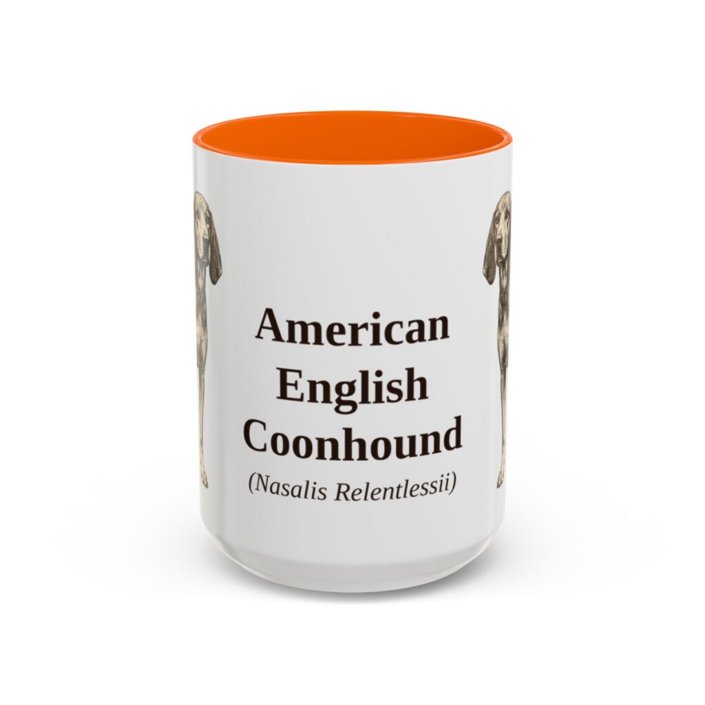 15oz American English Coonhound Latin Mug, Orange, front view