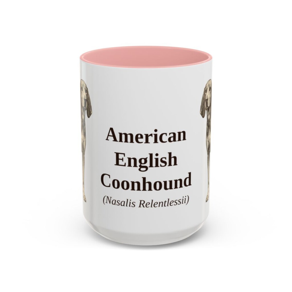 15oz American English Coonhound Latin Mug, Pink, front view
