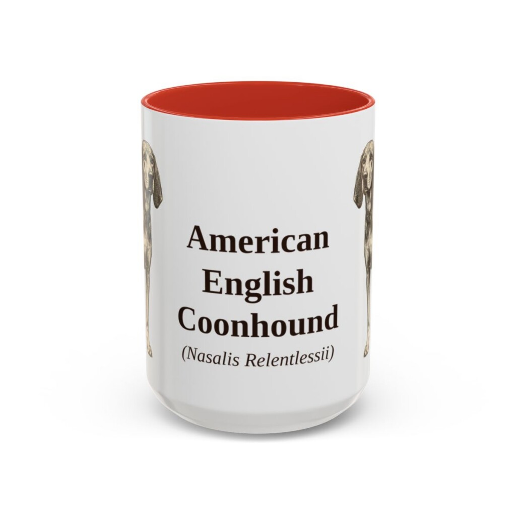 15oz American English Coonhound Latin Mug, Red, front view