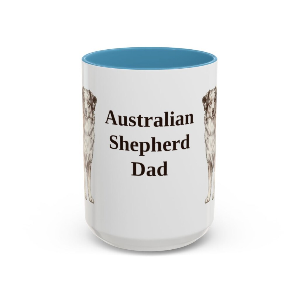 15oz Australian Shepherd Dog Dad Mug, Light Blue, front view
