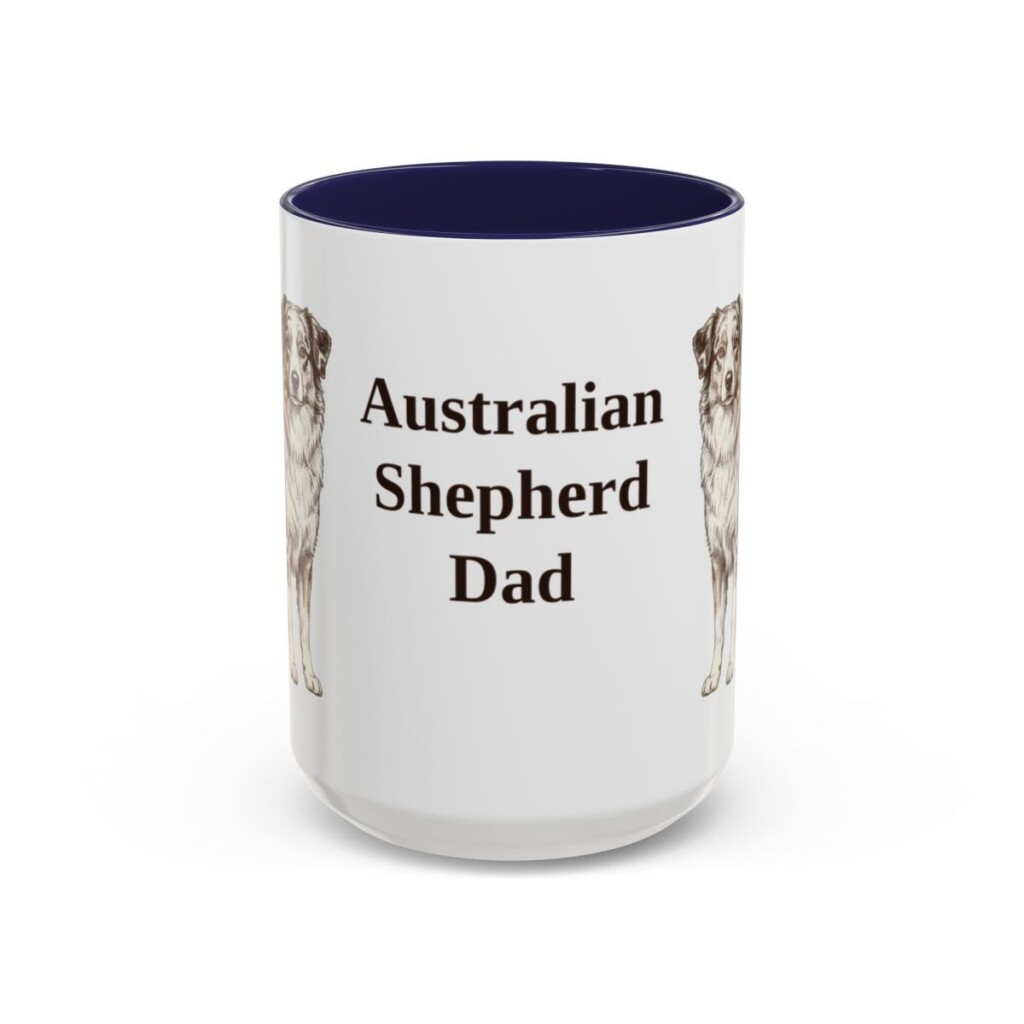 15oz Australian Shepherd Dog Dad Mug, Navy, front view