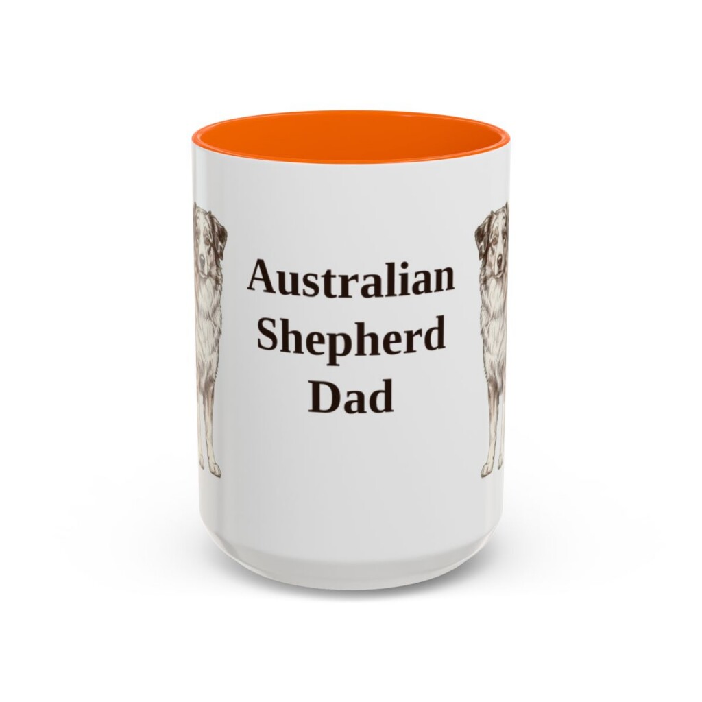 15oz Australian Shepherd Dog Dad Mug, Orange, front view