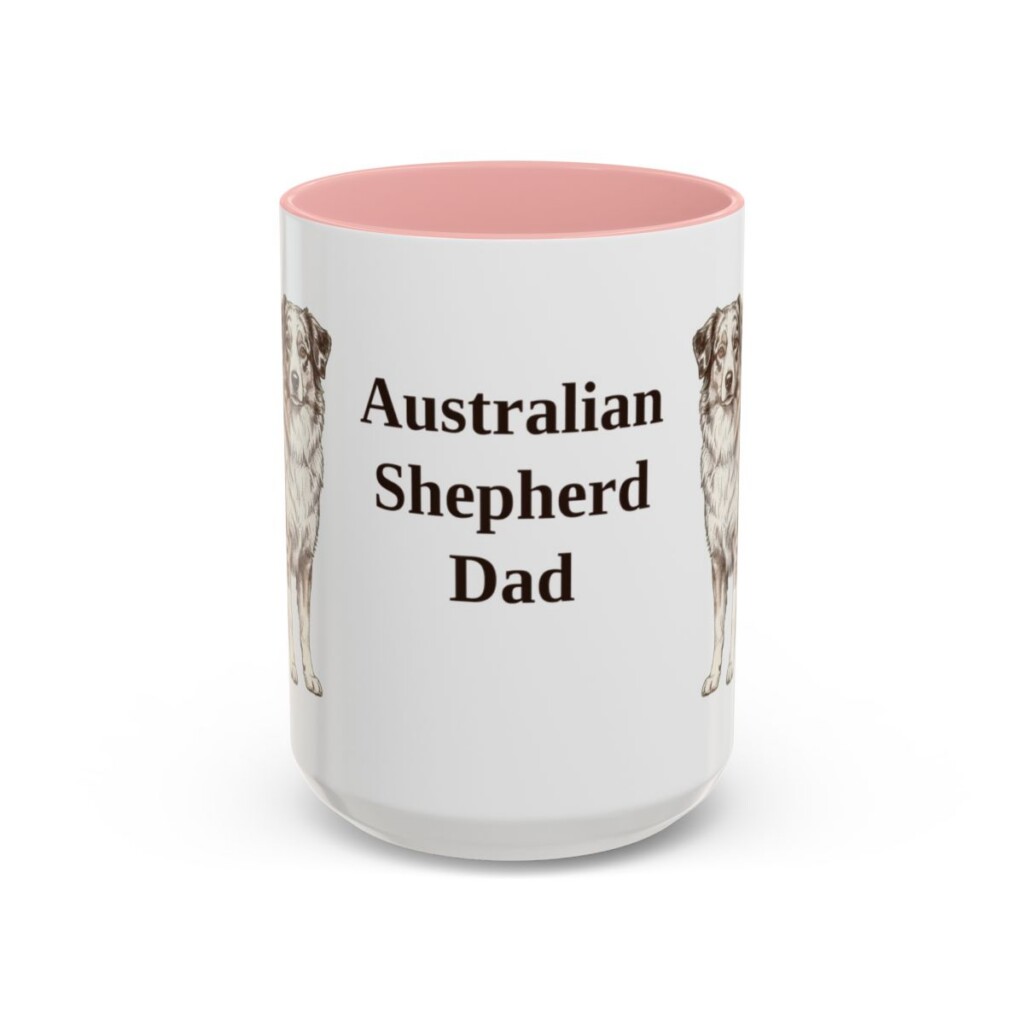 15oz Australian Shepherd Dog Dad Mug, Pink, front view