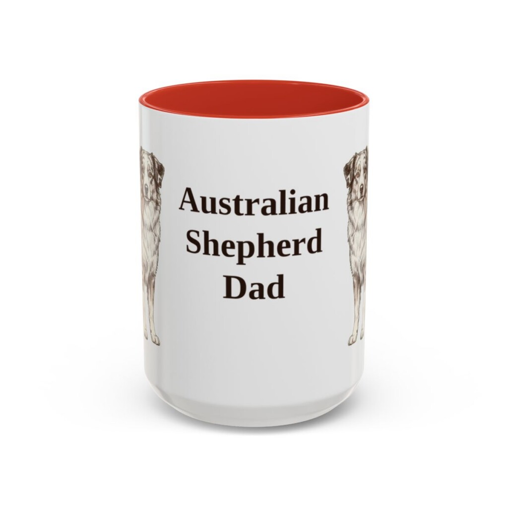 15oz Australian Shepherd Dog Dad Mug, Red, front view