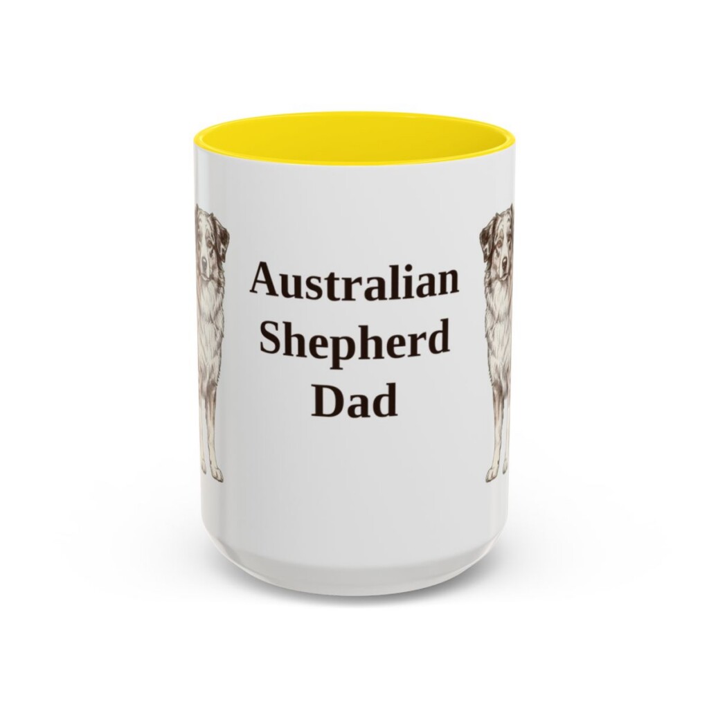 15oz Australian Shepherd Dog Dad Mug, Yellow, front view