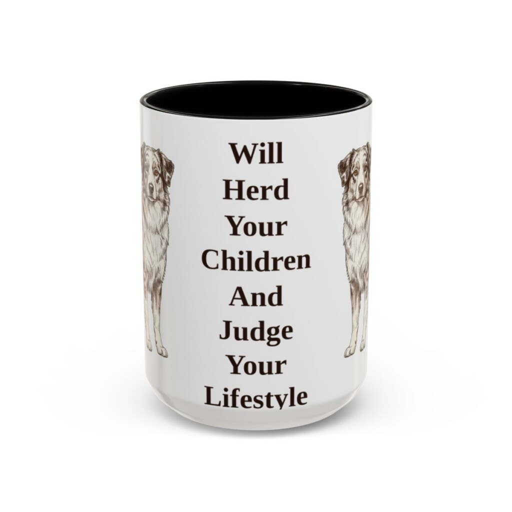 15oz Funny Australian Shepherd Mug, Black, front view