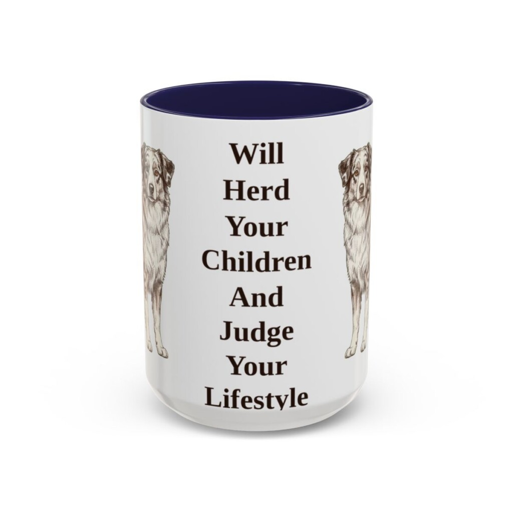 15oz Funny Australian Shepherd Mug, Navy, front view