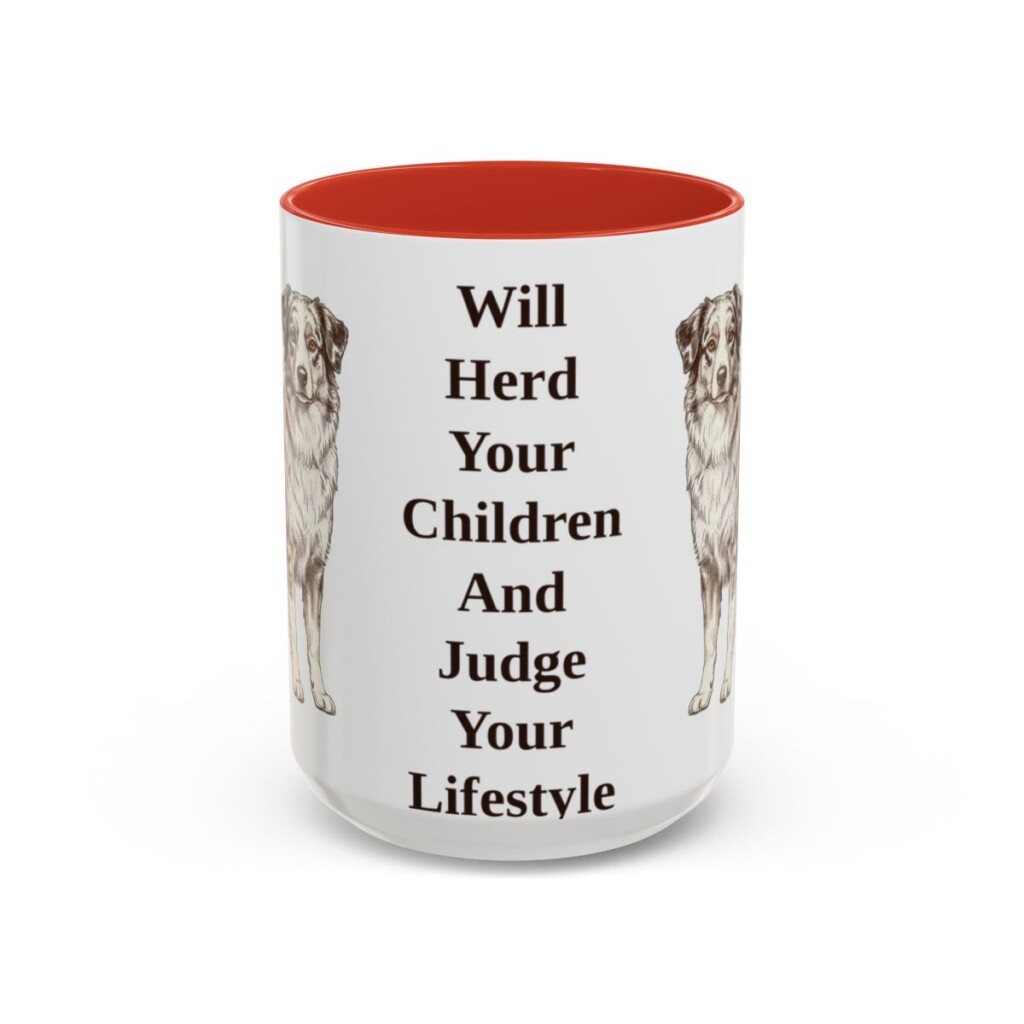 15oz Funny Australian Shepherd Mug, Red, front view