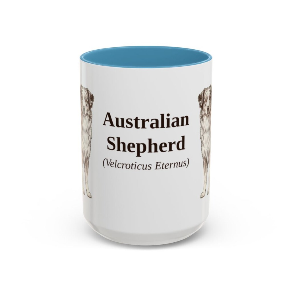 15oz-australian-shepherd-mug-latin-light-blue 15oz Australian Shepherd Latin Mug, Light Blue, front view
