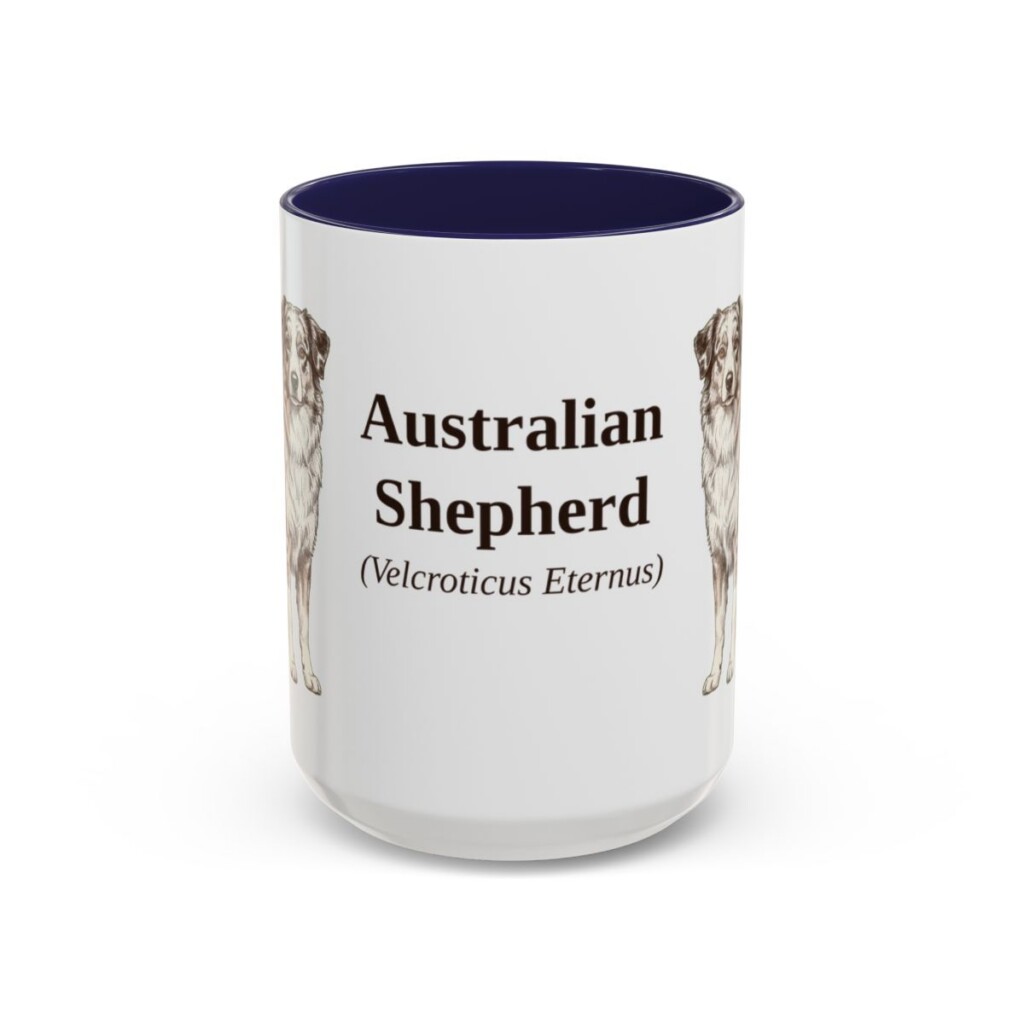 15oz-australian-shepherd-mug-latin-navy 15oz Australian Shepherd Latin Mug, Navy, front view