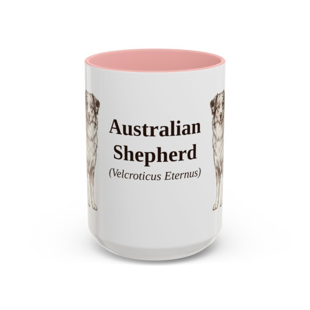 15oz-australian-shepherd-mug-latin-pink 15oz Australian Shepherd Latin Mug, Pink, front view