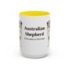 15oz-australian-shepherd-mug-latin-yellow 15oz Australian Shepherd Latin Mug, Yellow, front view