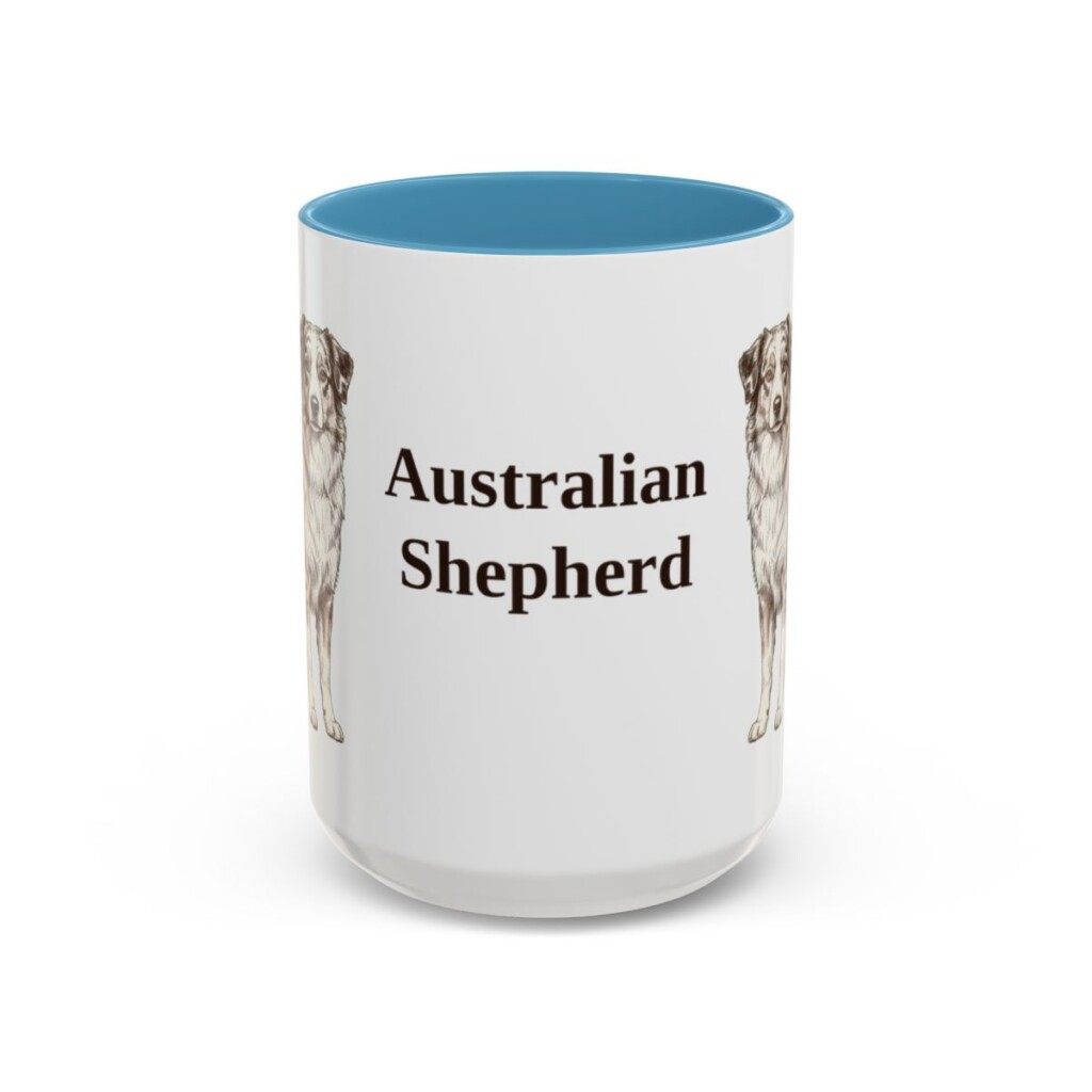 15oz Australian Shepherd Mug, Light Blue, front view
