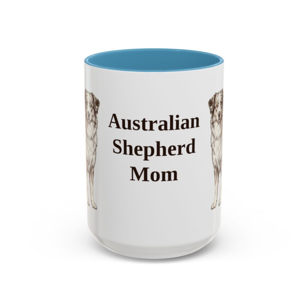 15oz Australian Shepherd Dog Mom Mug, Light Blue, front view