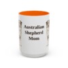 15oz Australian Shepherd Dog Mom Mug, Orange, front view