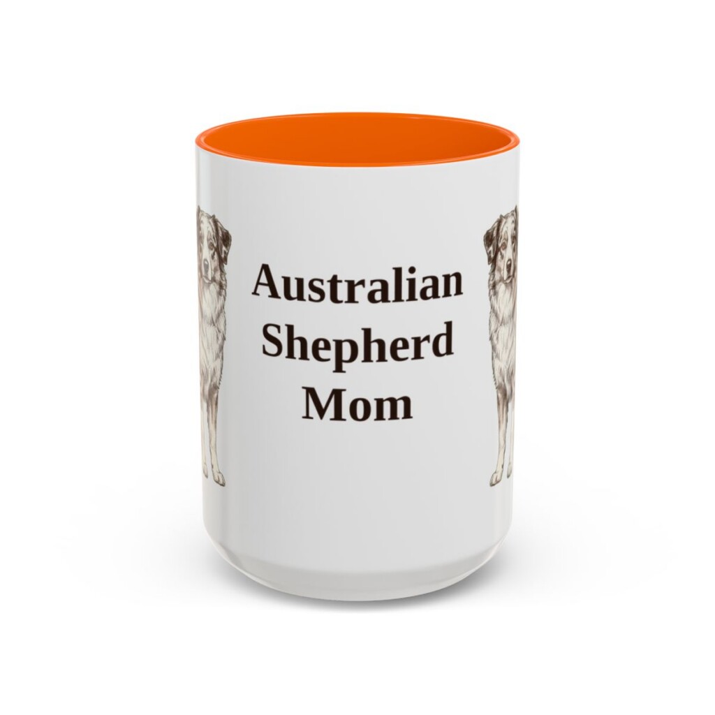 15oz Australian Shepherd Dog Mom Mug, Orange, front view