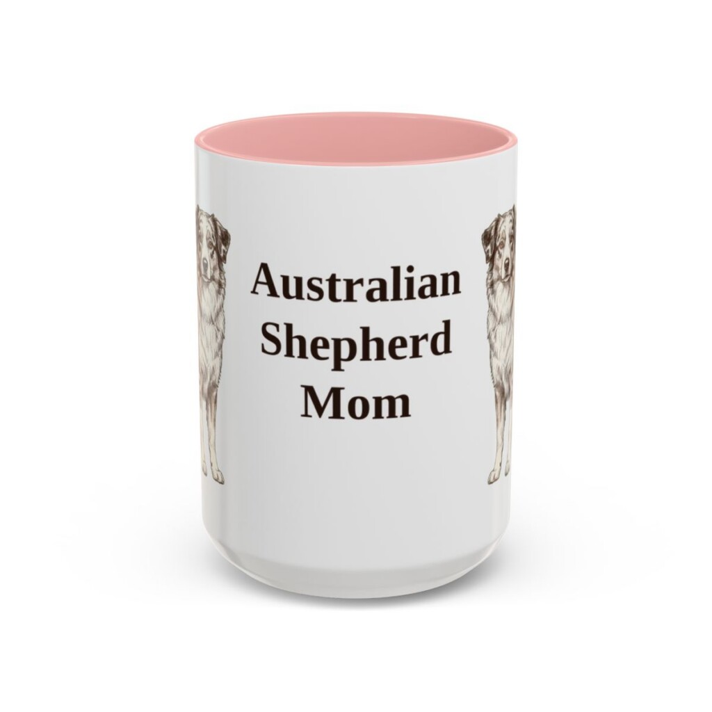 15oz Australian Shepherd Dog Mom Mug, Pink, front view