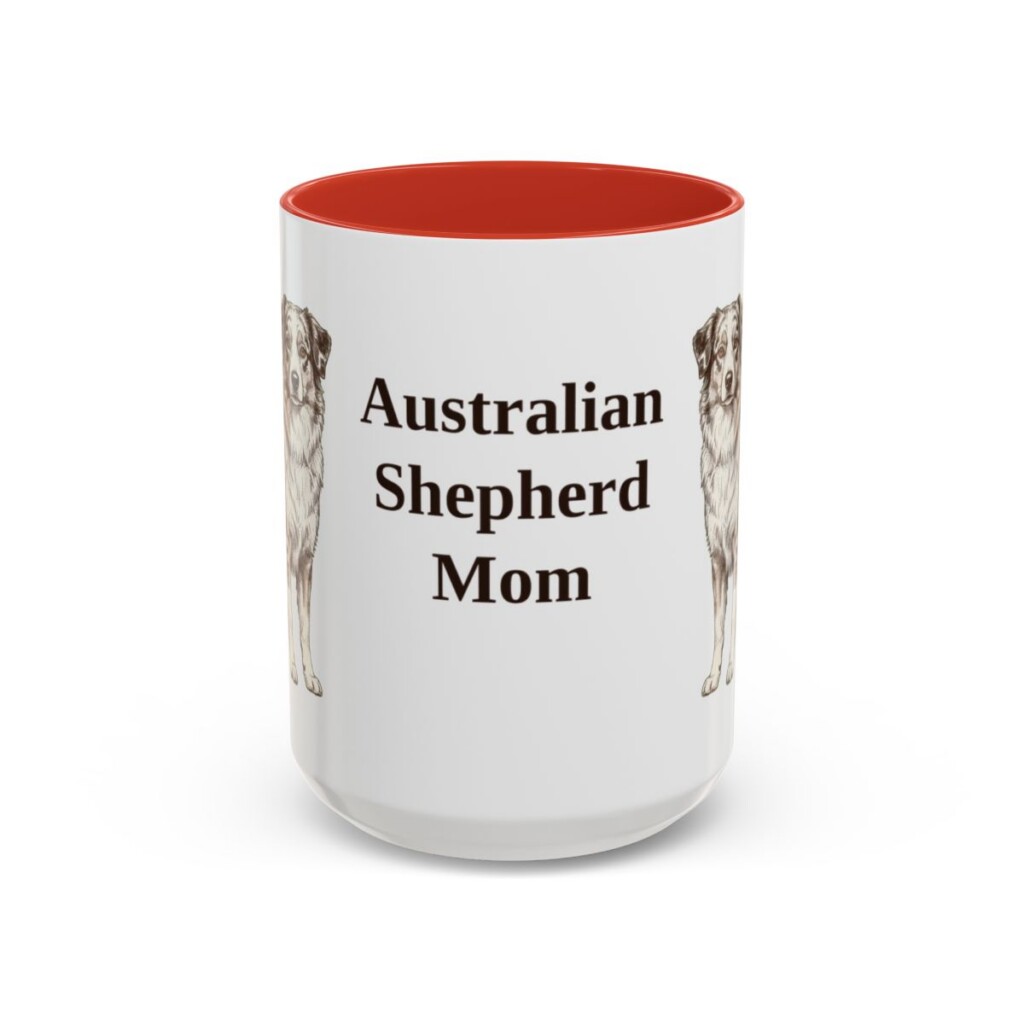 15oz Australian Shepherd Dog Mom Mug, Red, front view