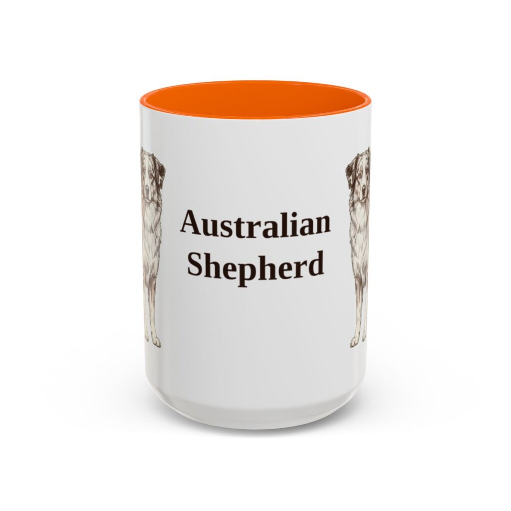 15oz Australian Shepherd Mug, Orange, front view
