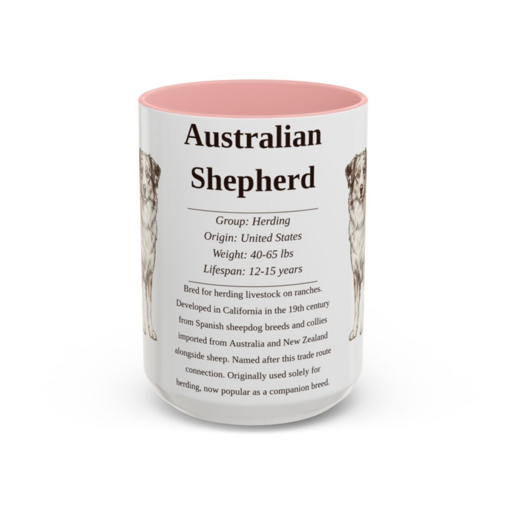 15oz-australian-shepherd-mug-writeup-pink 15oz Australian Shepherd Mug, Pink, front view