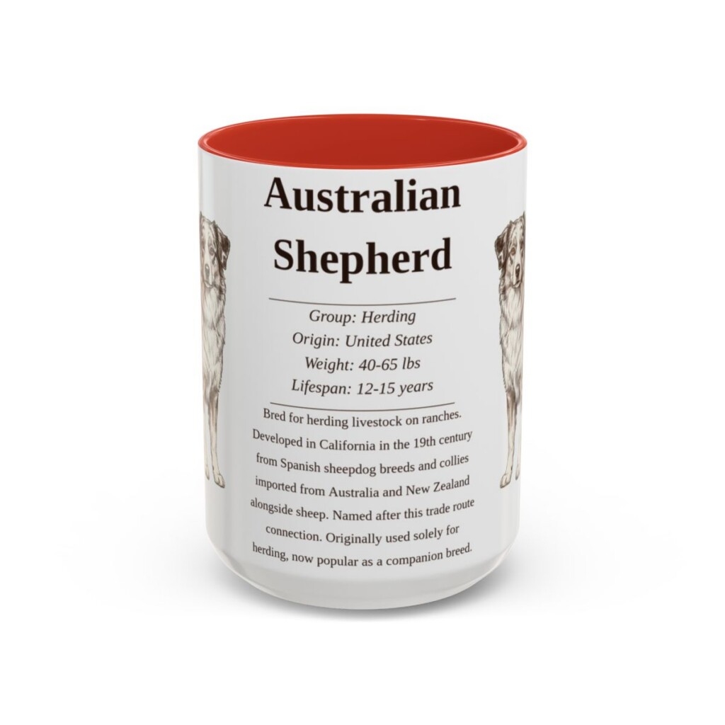 15oz-australian-shepherd-mug-writeup-red 15oz Australian Shepherd Mug, Red, front view