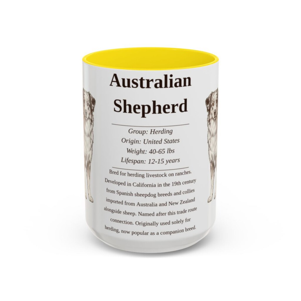 15oz-australian-shepherd-mug-writeup-yellow 15oz Australian Shepherd Mug, Yellow, front view