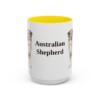 15oz Australian Shepherd Mug, Yellow, front view