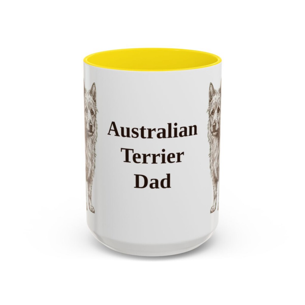15oz Australian Terrier Dog Dad Mug, Yellow, front view