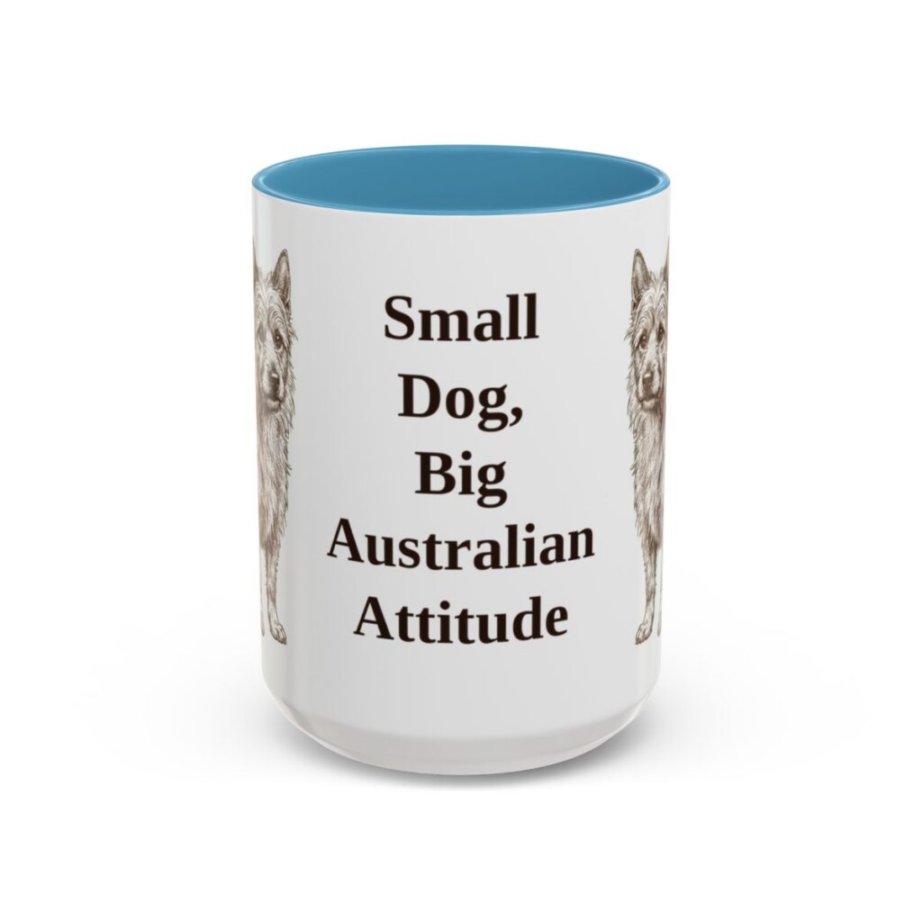 15oz Funny Australian Terrier Mug, Light Blue, front view