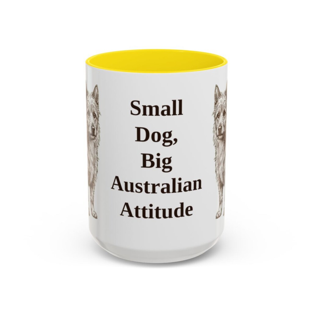 15oz Funny Australian Terrier Mug, Yellow, front view