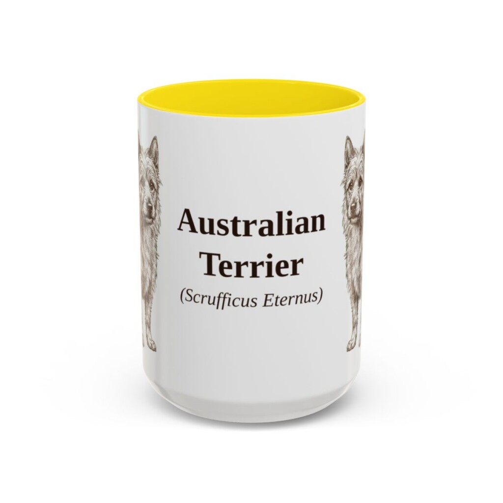 15oz-australian-terrier-mug-latin-yellow 15oz Australian Terrier Latin Mug, Yellow, front view