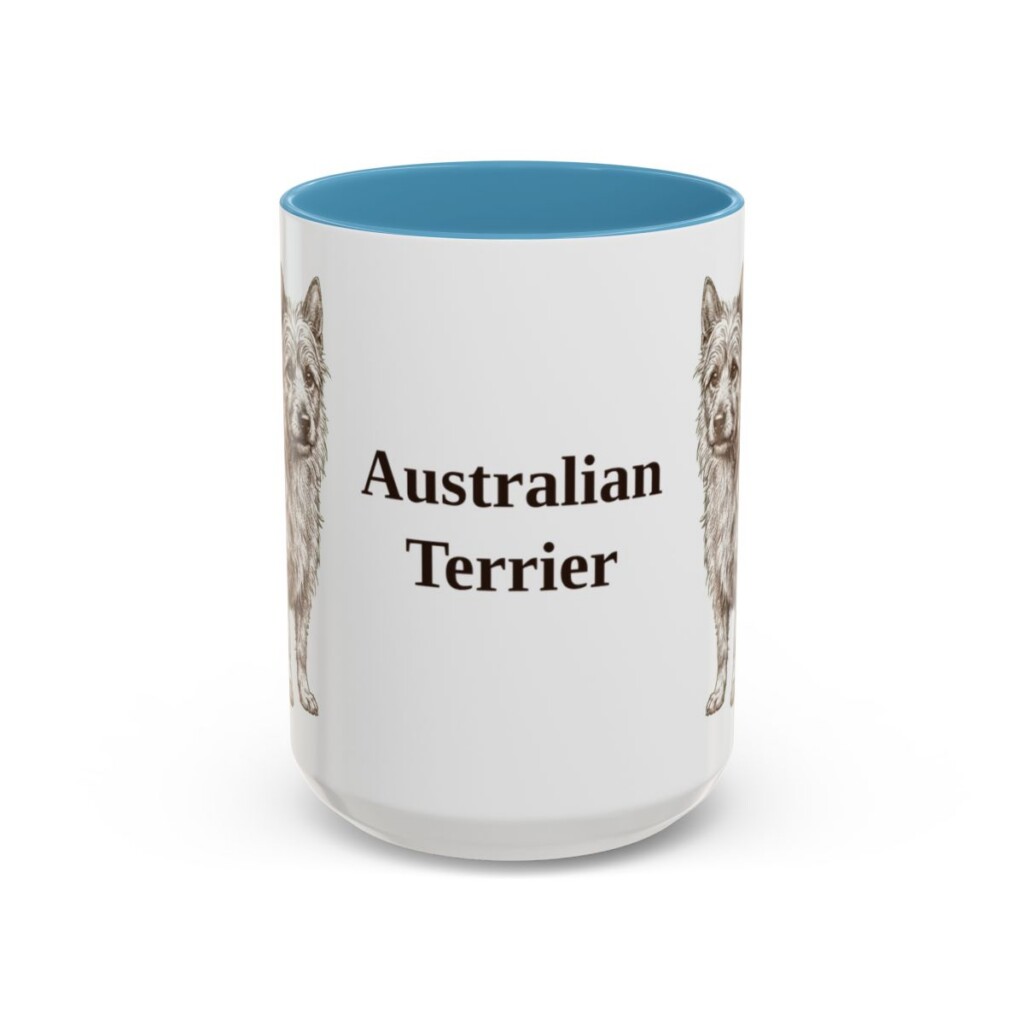15oz Australian Terrier Mug, Light Blue, front view