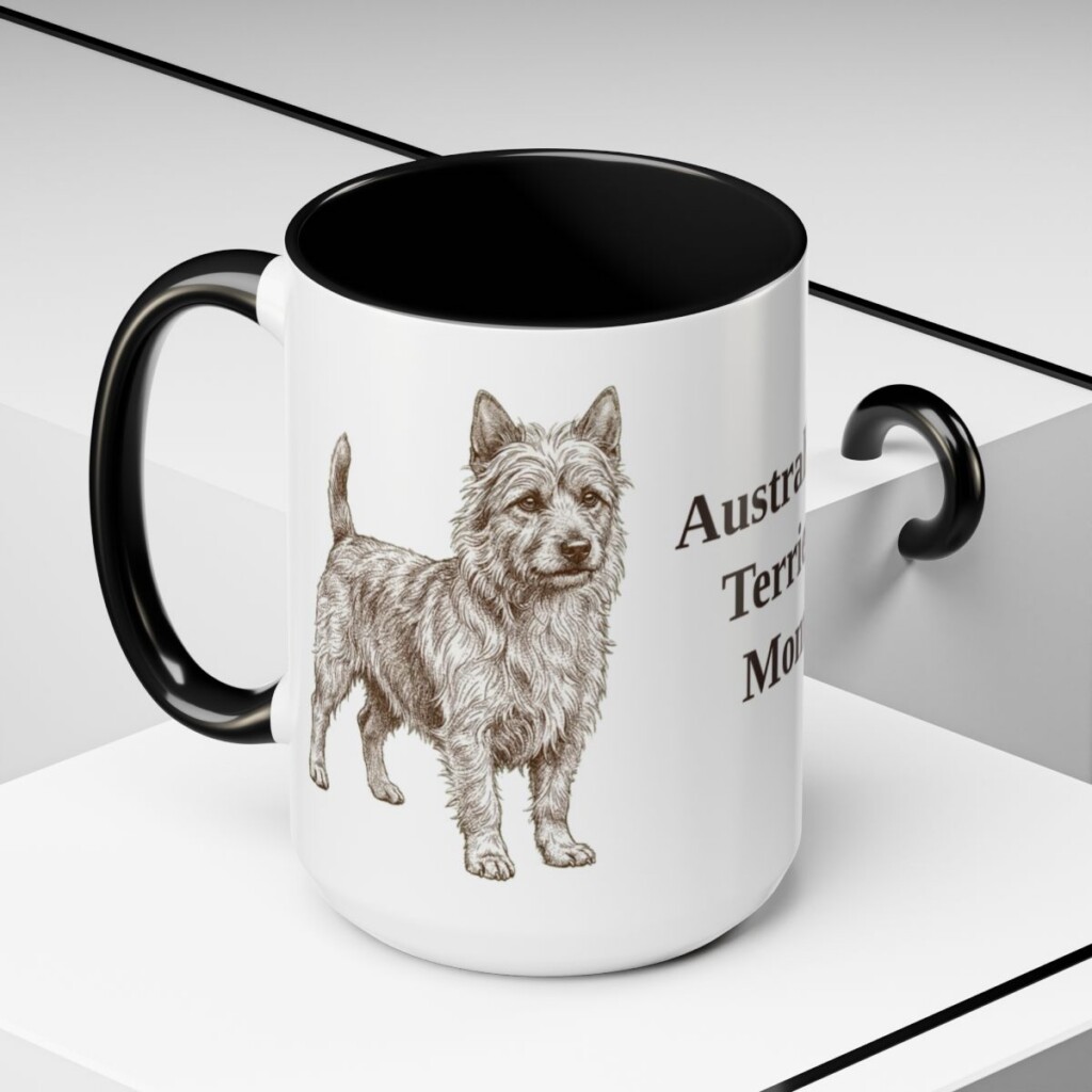 15oz-australian-terrier-mug-mom-black-context-2 15oz Australian Terrier Dog Mom Mug, Black, lifestyle photo