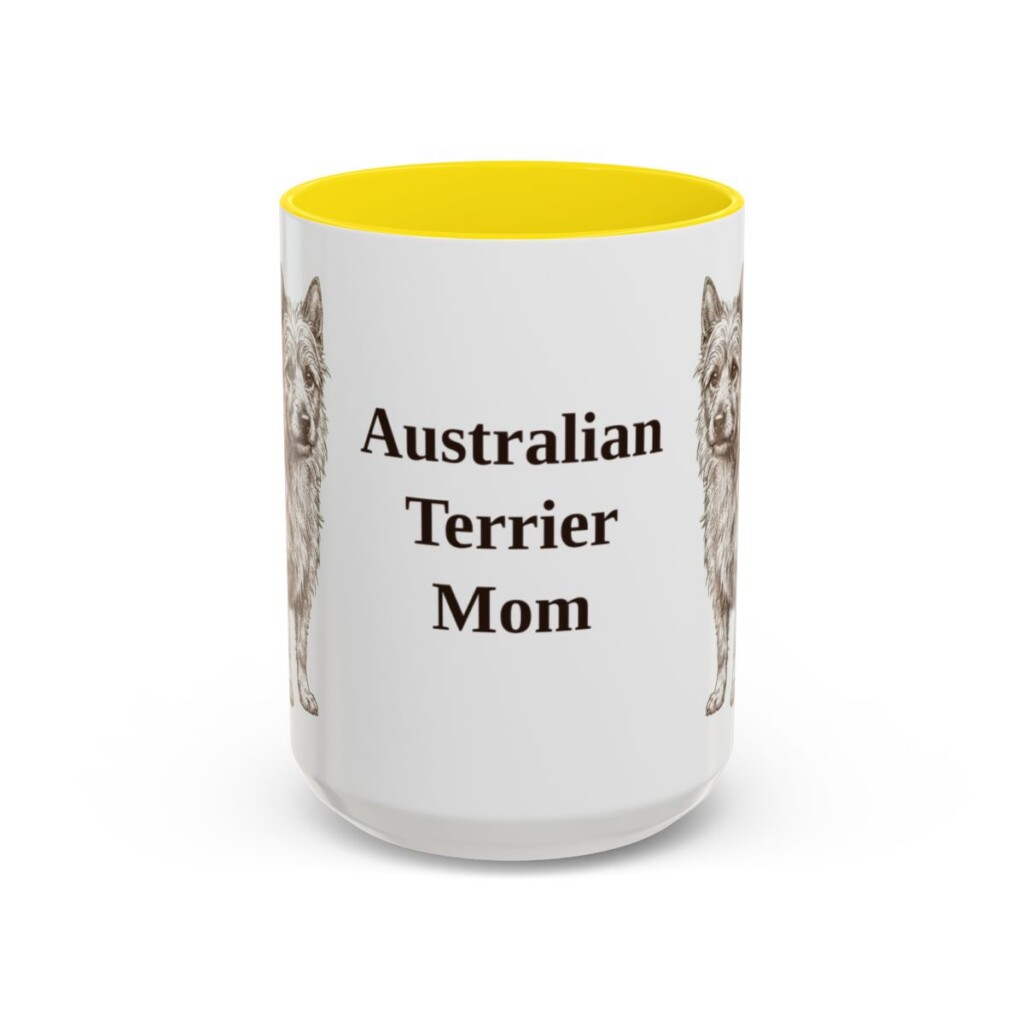 15oz-australian-terrier-mug-mom-yellow 15oz Australian Terrier Dog Mom Mug, Yellow, front view