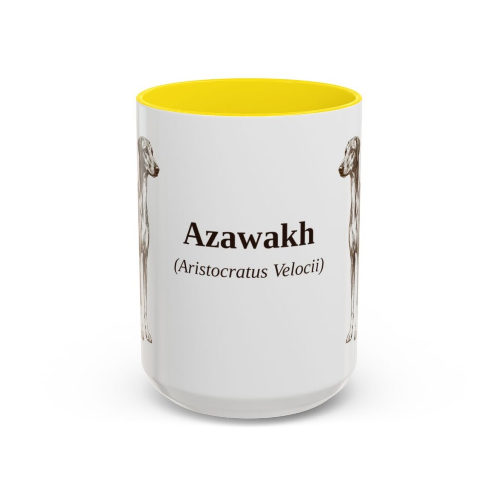 15oz-azawakh-mug-latin-yellow 15oz Azawakh Latin Mug, Yellow, front view