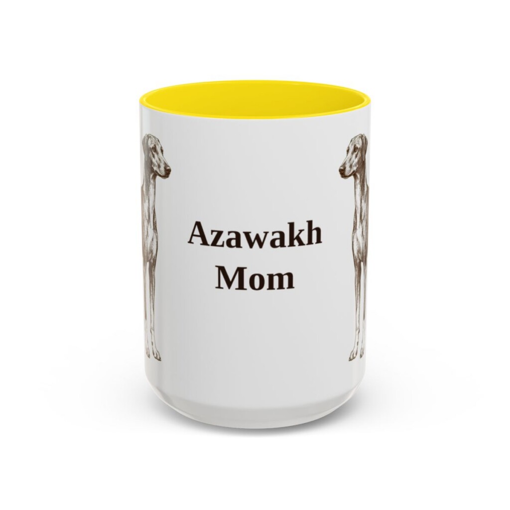 15oz-azawakh-mug-mom-yellow 15oz Azawakh Dog Mom Mug, Yellow, front view