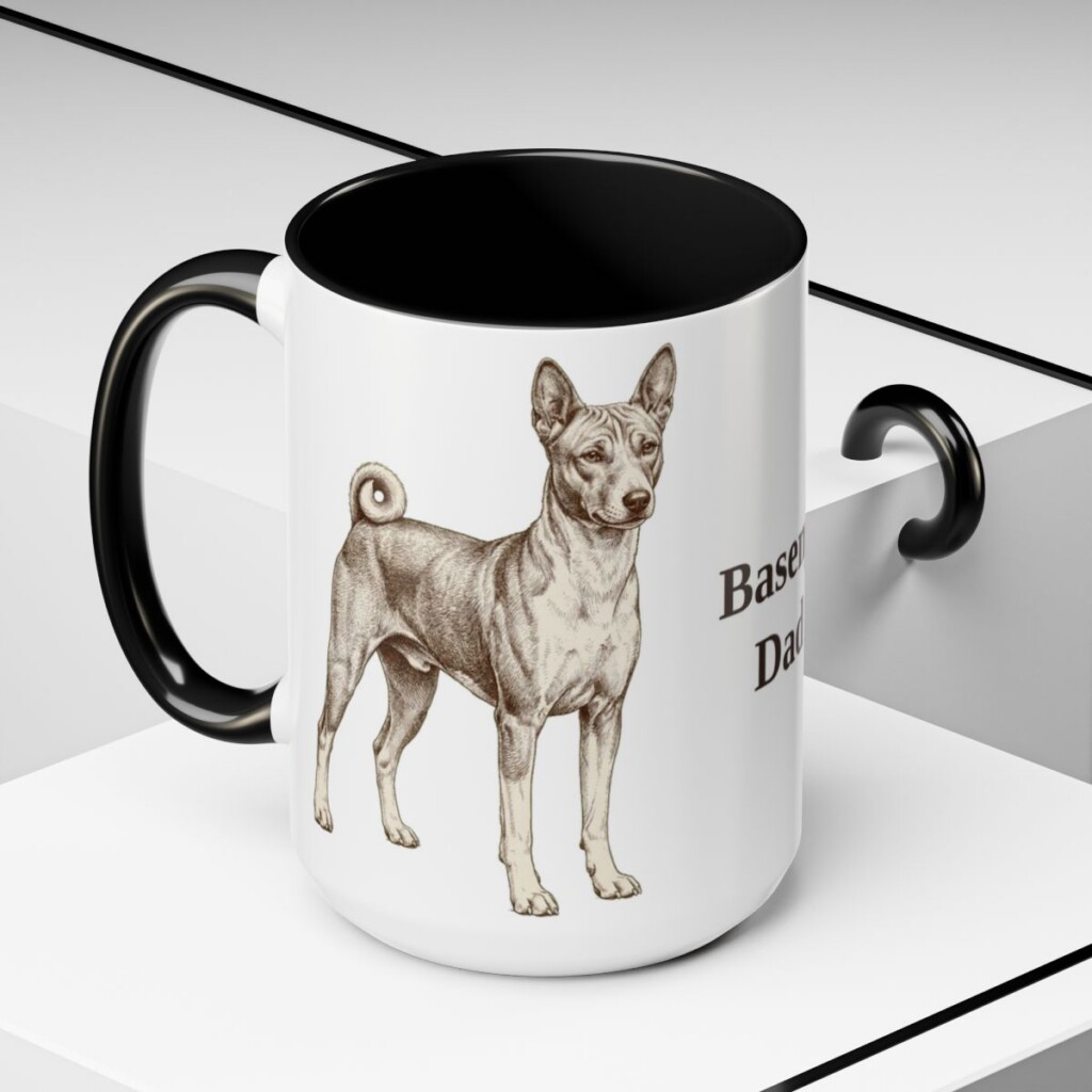 15oz Basenji Dog Dad Mug, Black, lifestyle photo