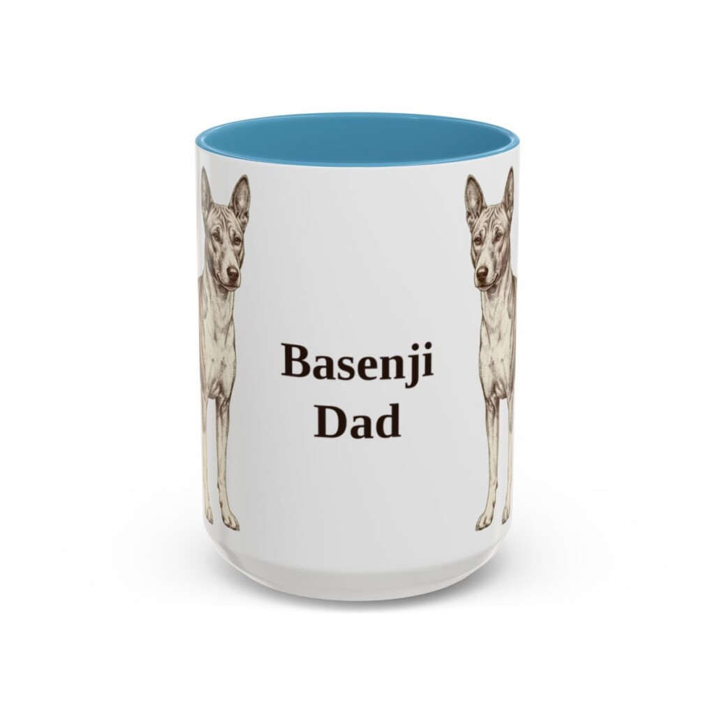 15oz Basenji Dog Dad Mug, Light Blue, front view