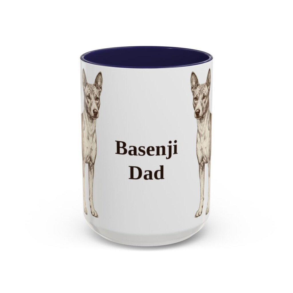 15oz Basenji Dog Dad Mug, Navy, front view