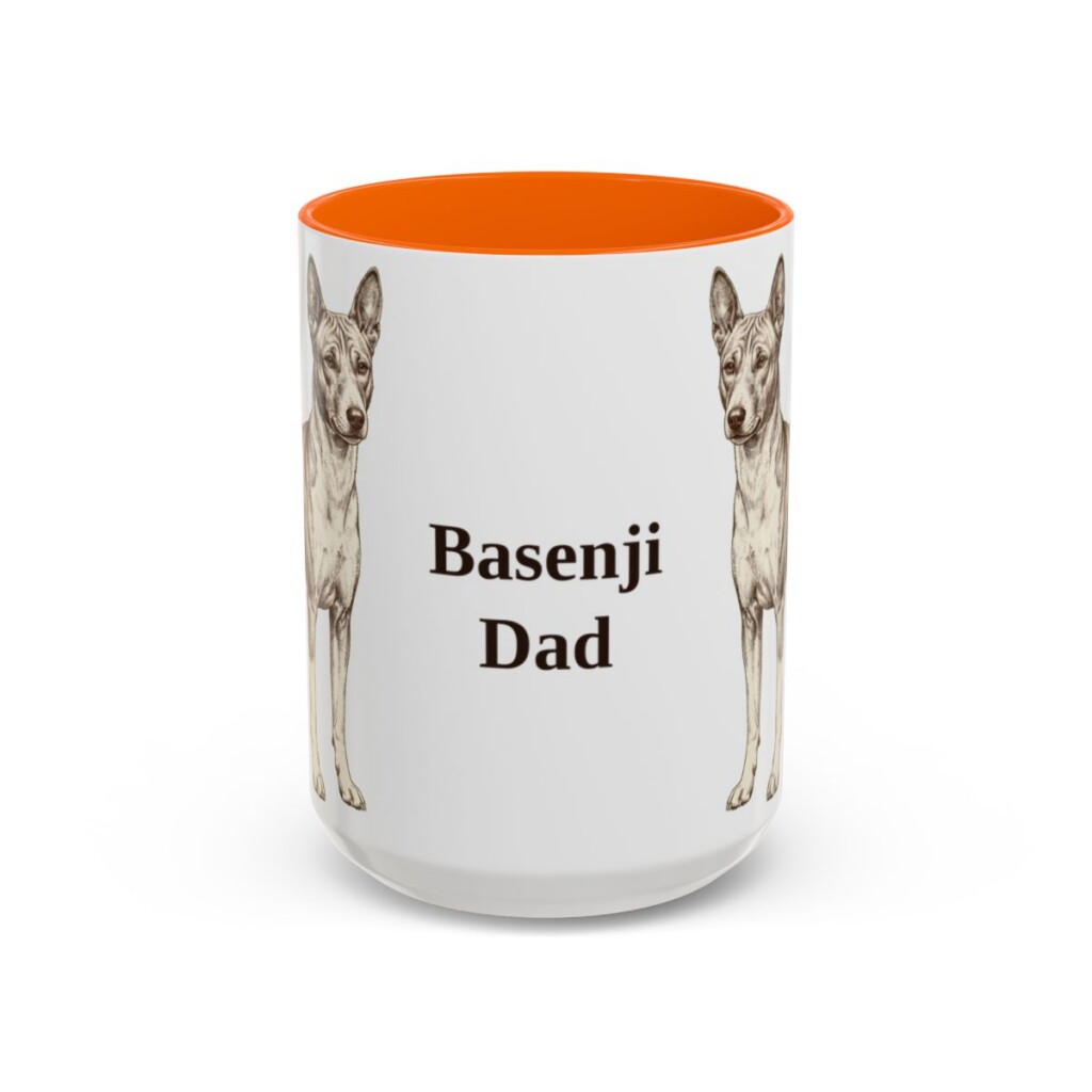 15oz Basenji Dog Dad Mug, Orange, front view