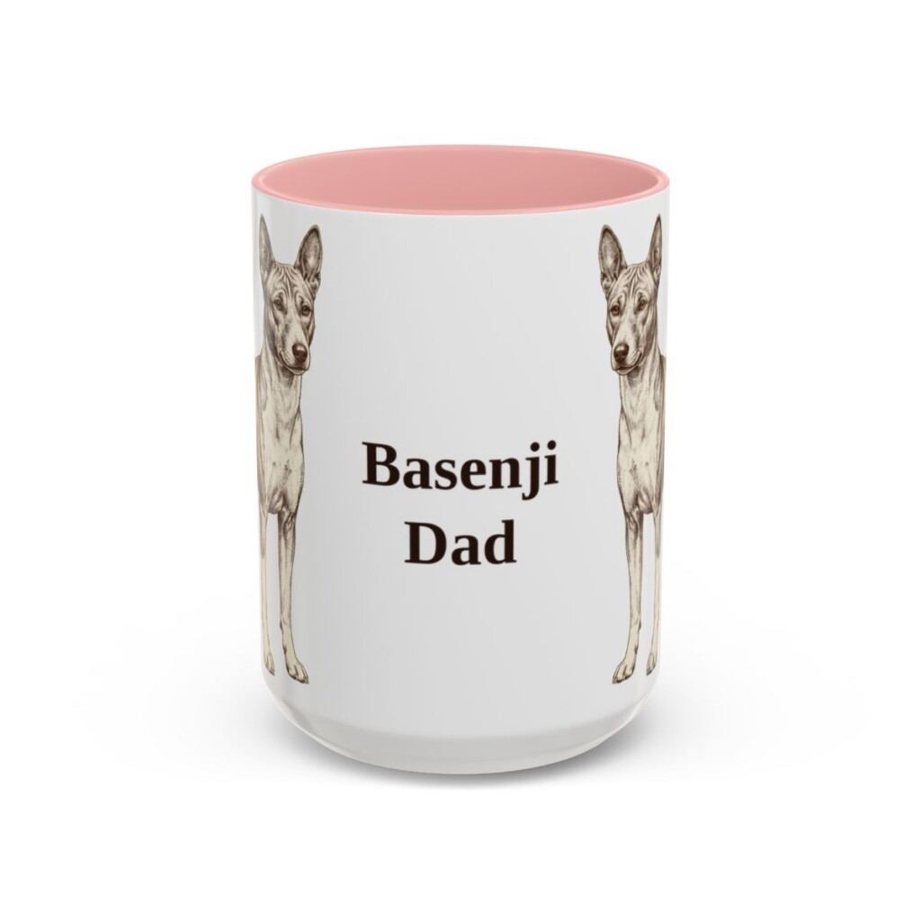 15oz Basenji Dog Dad Mug, Pink, front view
