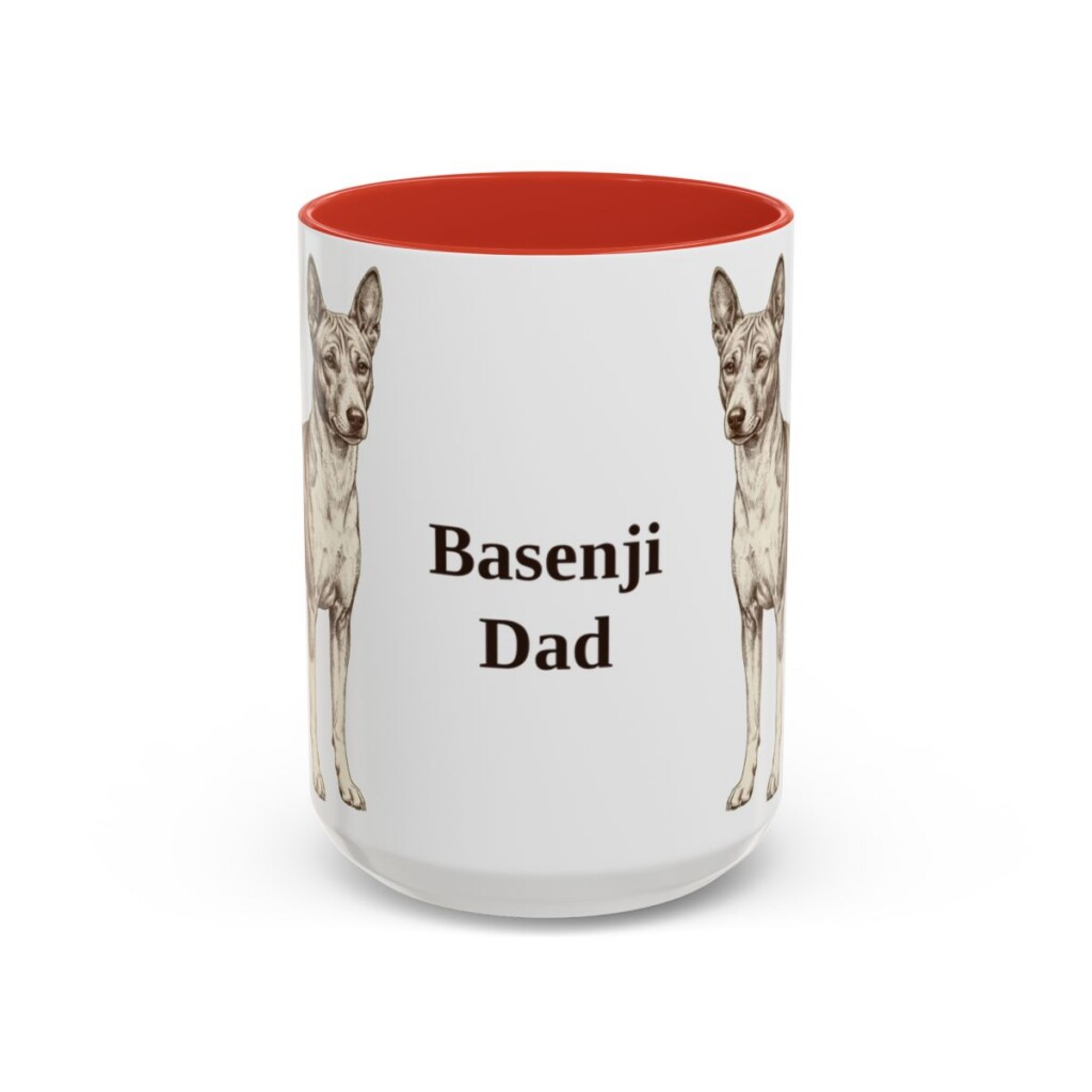 15oz Basenji Dog Dad Mug, Red, front view