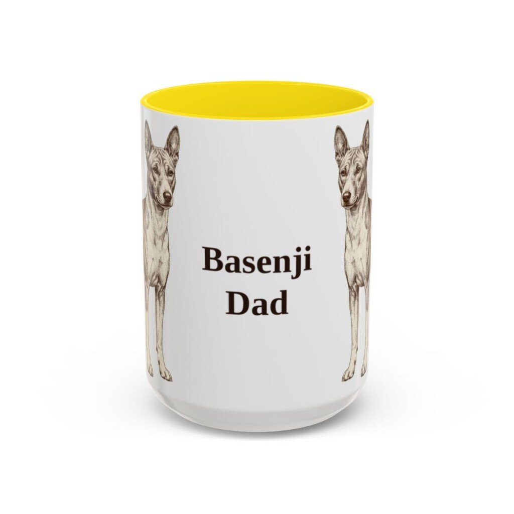 15oz Basenji Dog Dad Mug, Yellow, front view