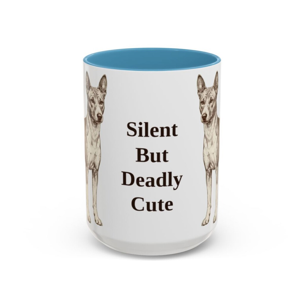 15oz Funny Basenji Mug, Light Blue, front view